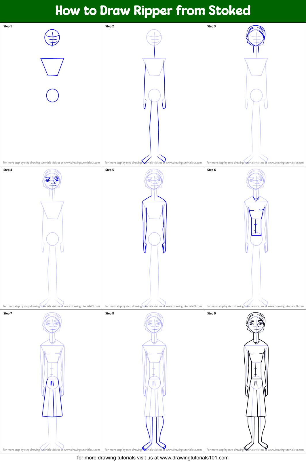 How to Draw Ripper from Stoked Printable Step by Step