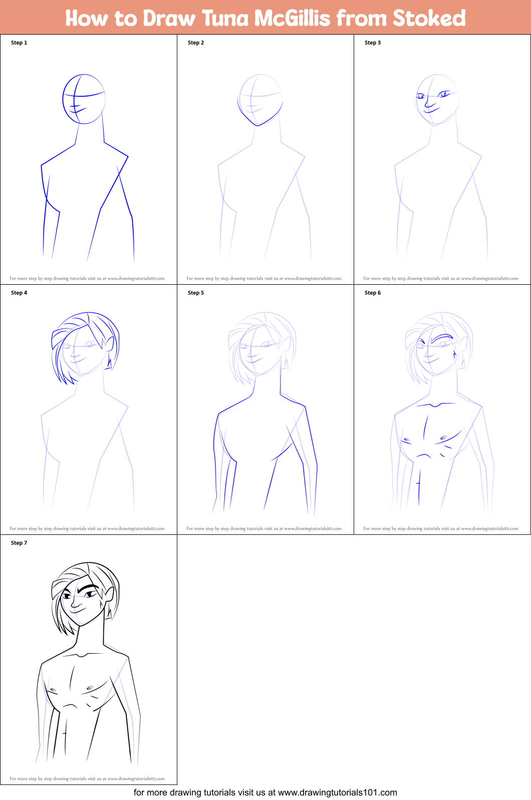 How to Draw Tuna McGillis from Stoked Printable Step by Step