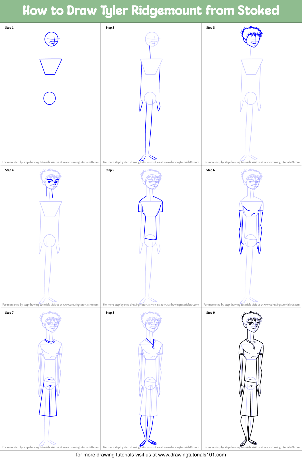 How to Draw Tyler Ridgemount from Stoked Printable Step by Step