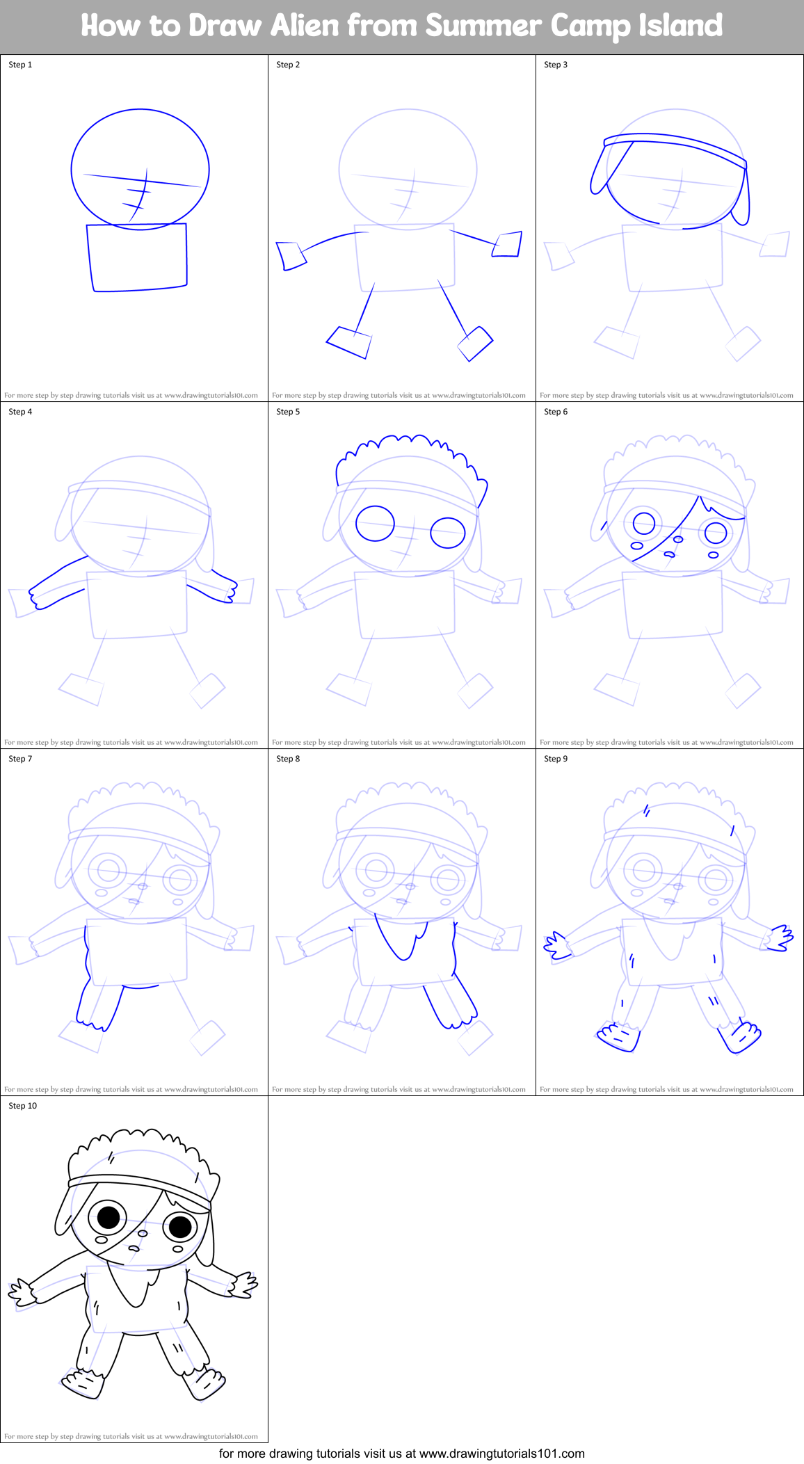 How to Draw Alien from Summer Camp Island Printable Step by Step