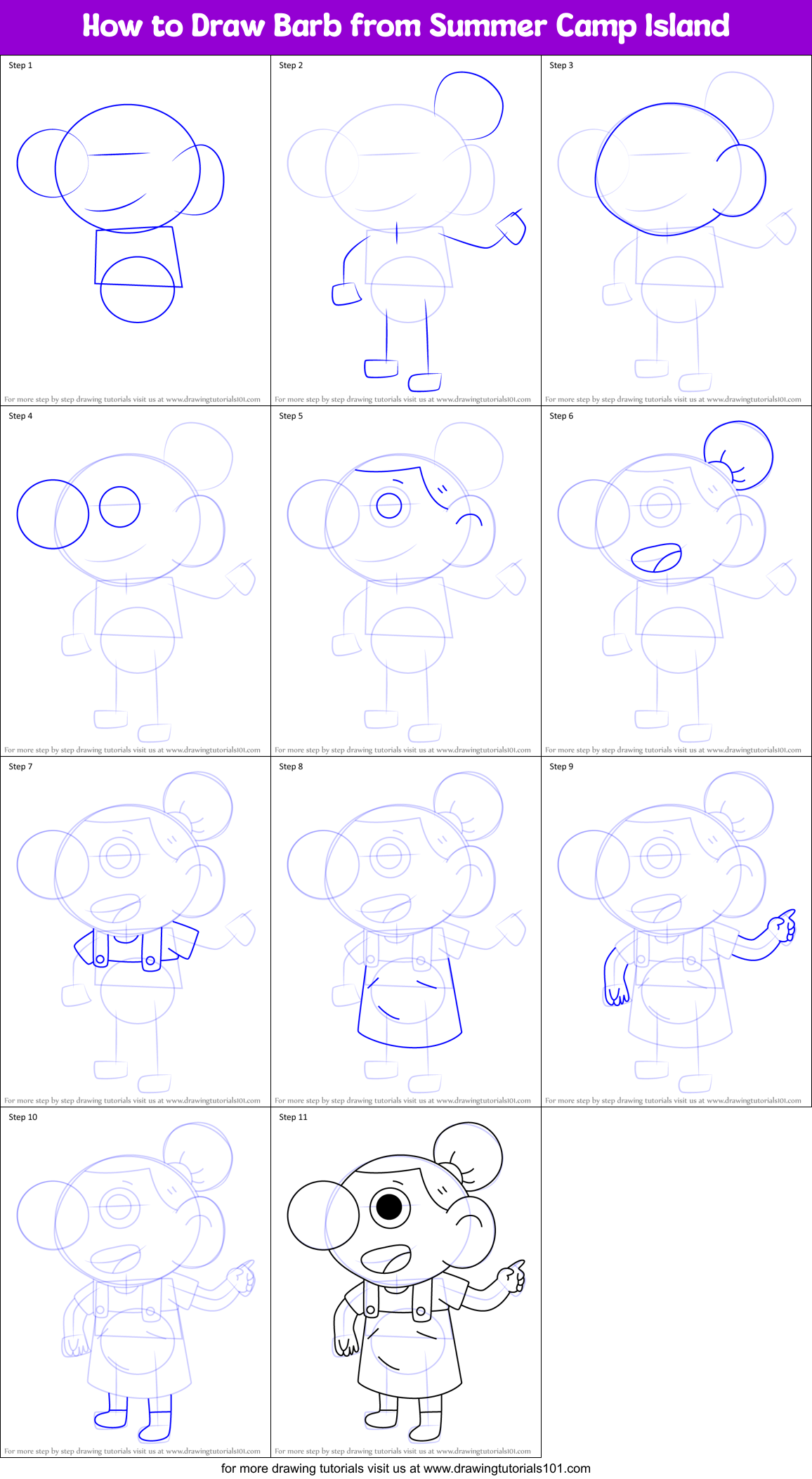How to Draw Barb from Summer Camp Island Printable Step by Step