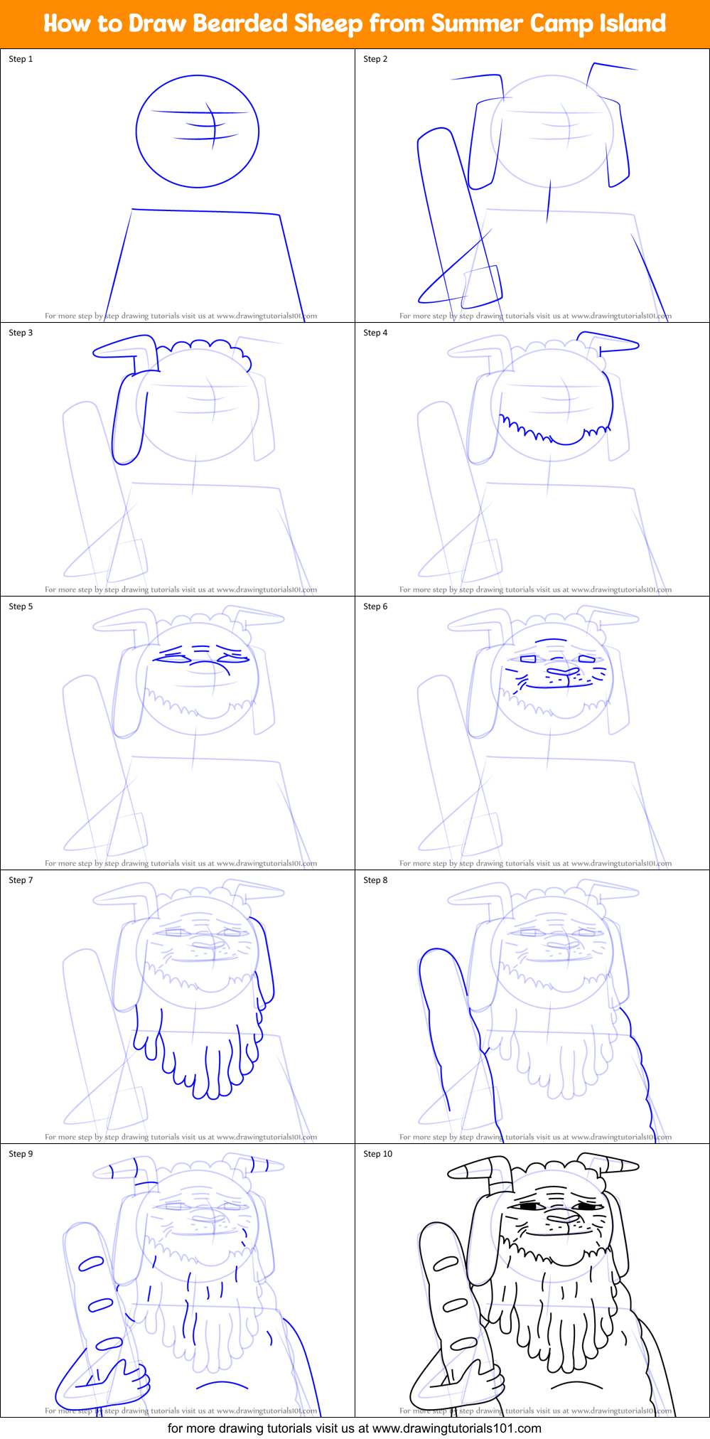 How to Draw Bearded Sheep from Summer Camp Island Printable Step by Step