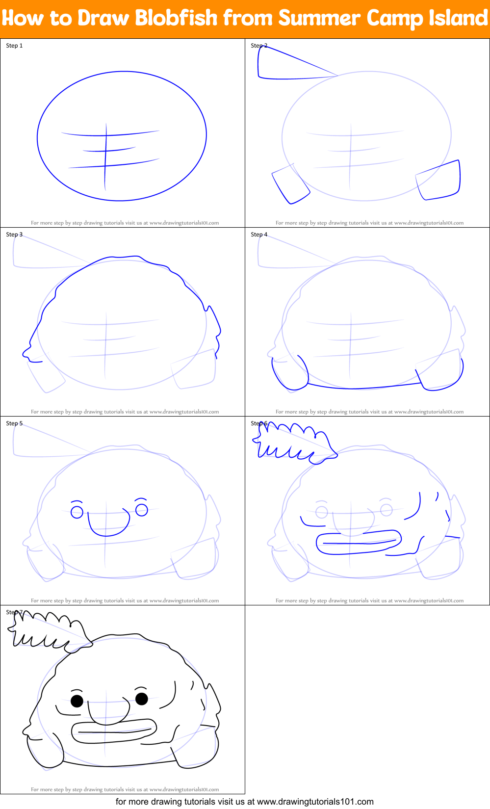 How to Draw Blobfish from Summer Camp Island Printable Step by Step