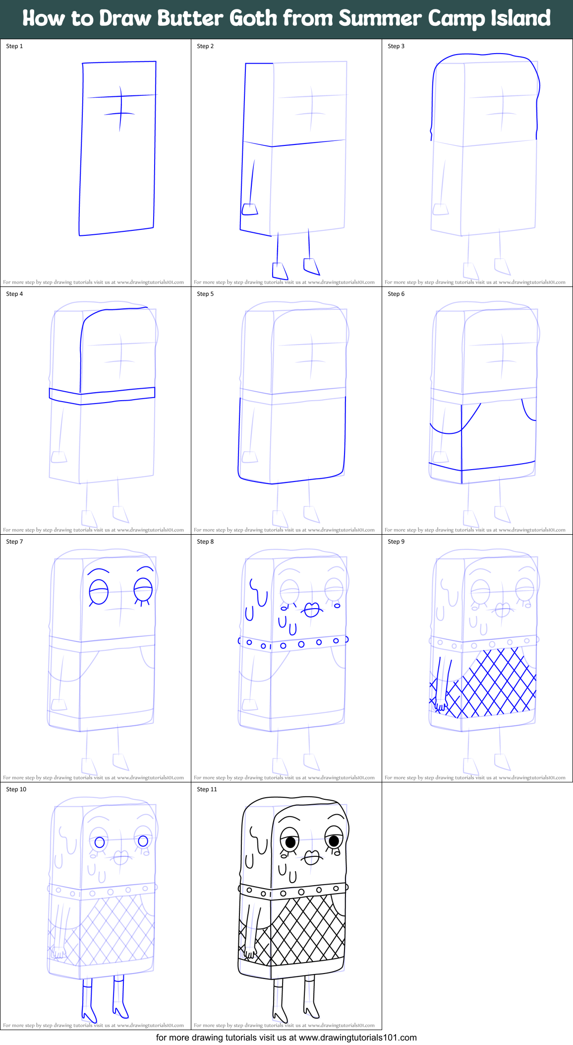 How to Draw Butter Goth from Summer Camp Island Printable Step by Step