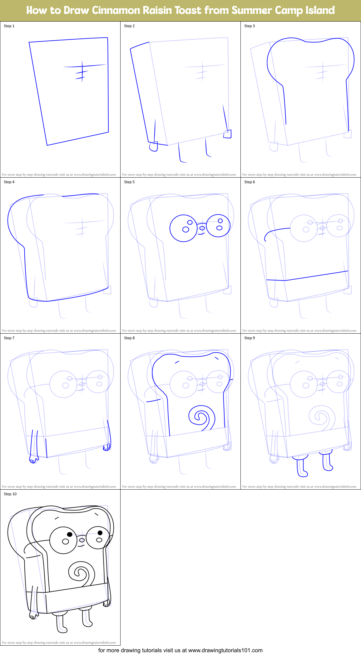 How to Draw Cinnamon Raisin Toast from Summer Camp Island Printable Step by Step