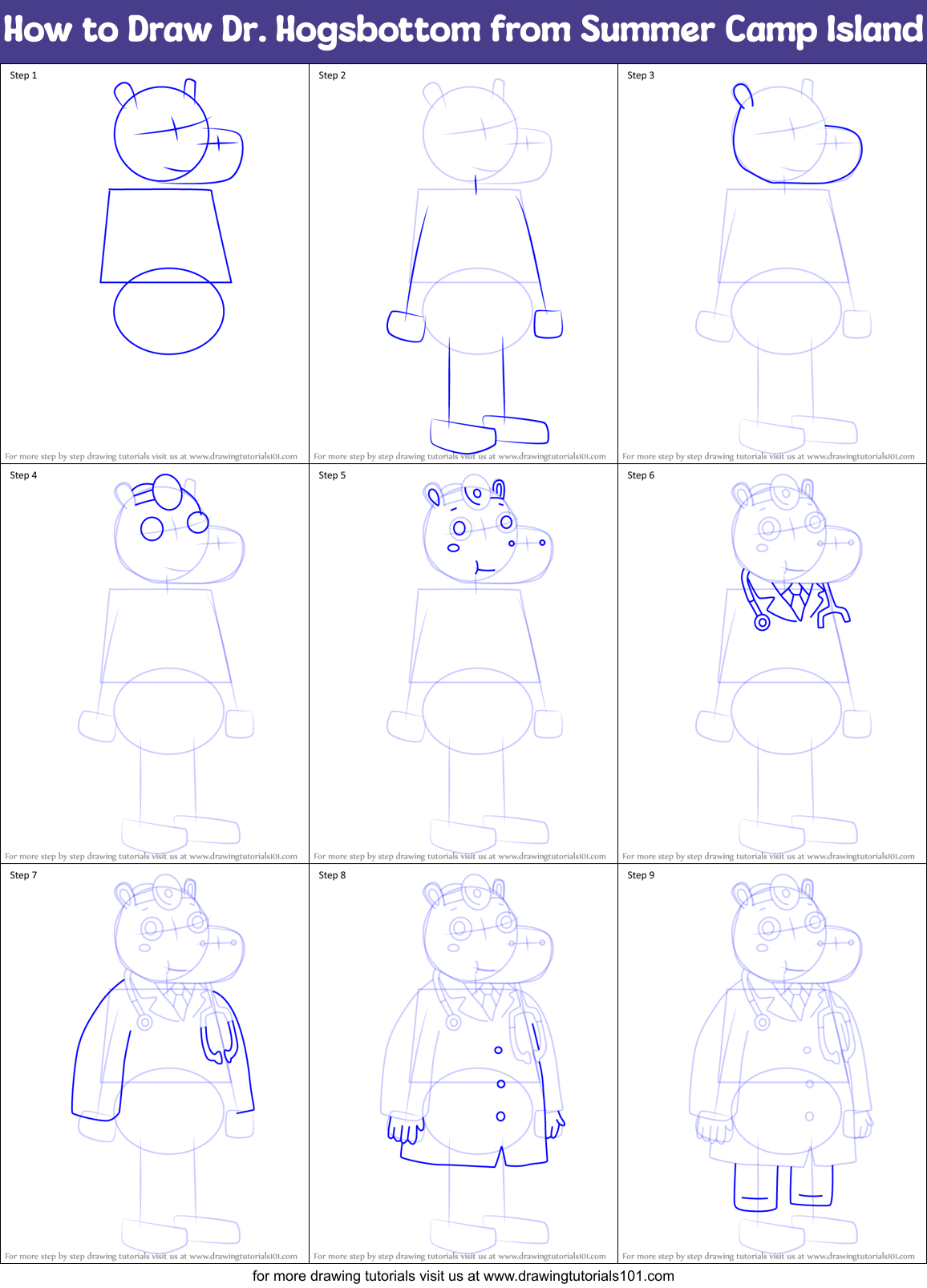 How to Draw Dr. Hogsbottom from Summer Camp Island Printable Step by Step