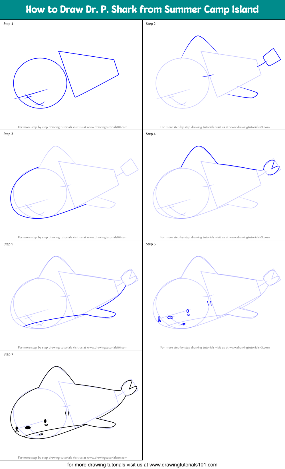 How to Draw Dr. P. Shark from Summer Camp Island Printable Step by Step