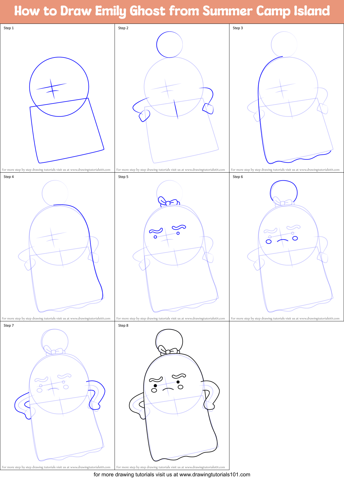 How to Draw Emily Ghost from Summer Camp Island Printable Step by Step
