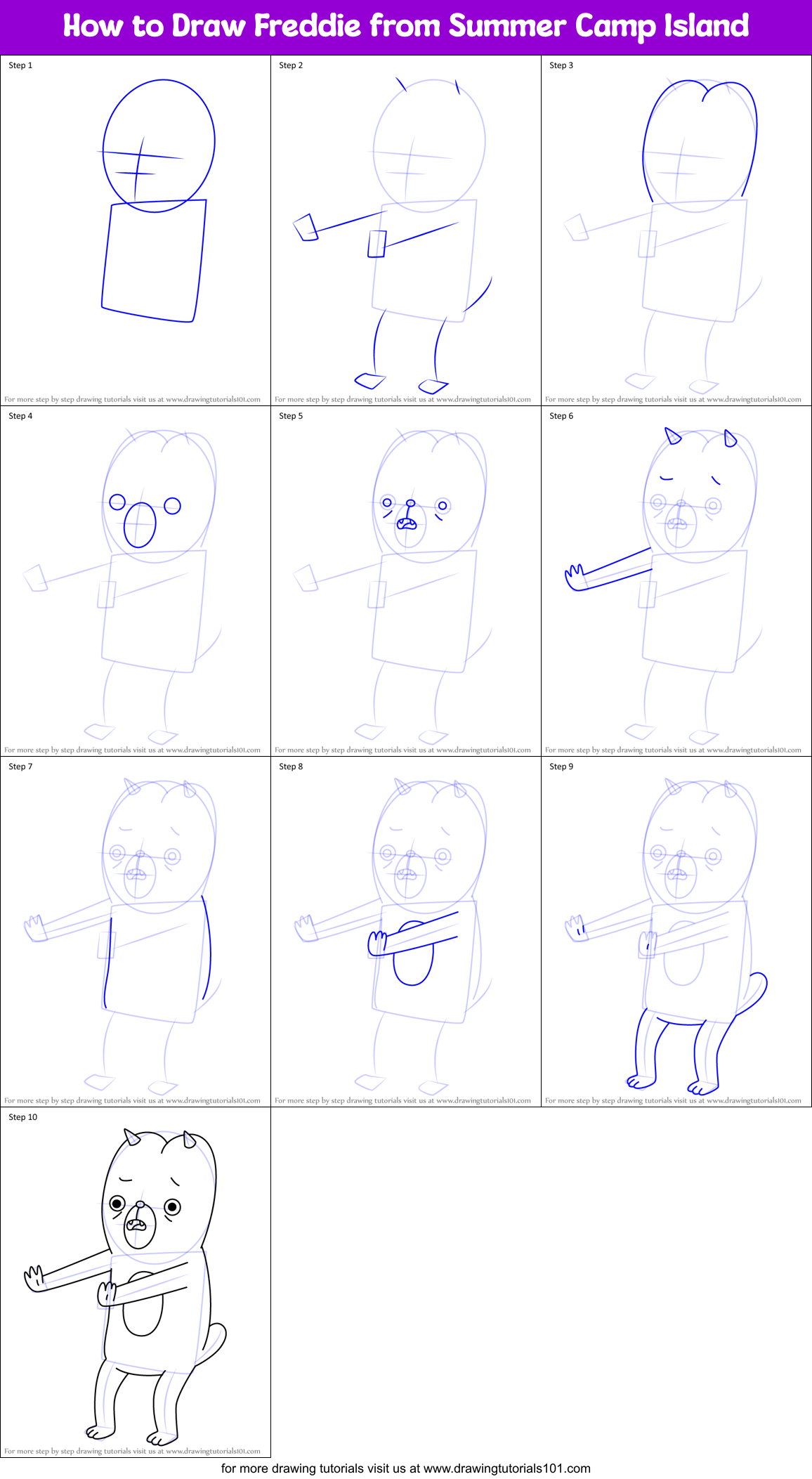 How to Draw Freddie from Summer Camp Island Printable Step by Step