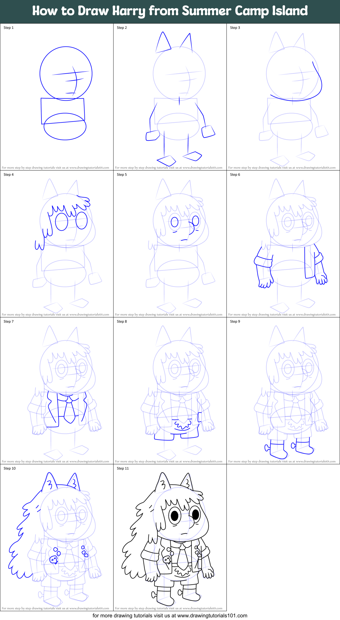 How to Draw Harry from Summer Camp Island Printable Step by Step