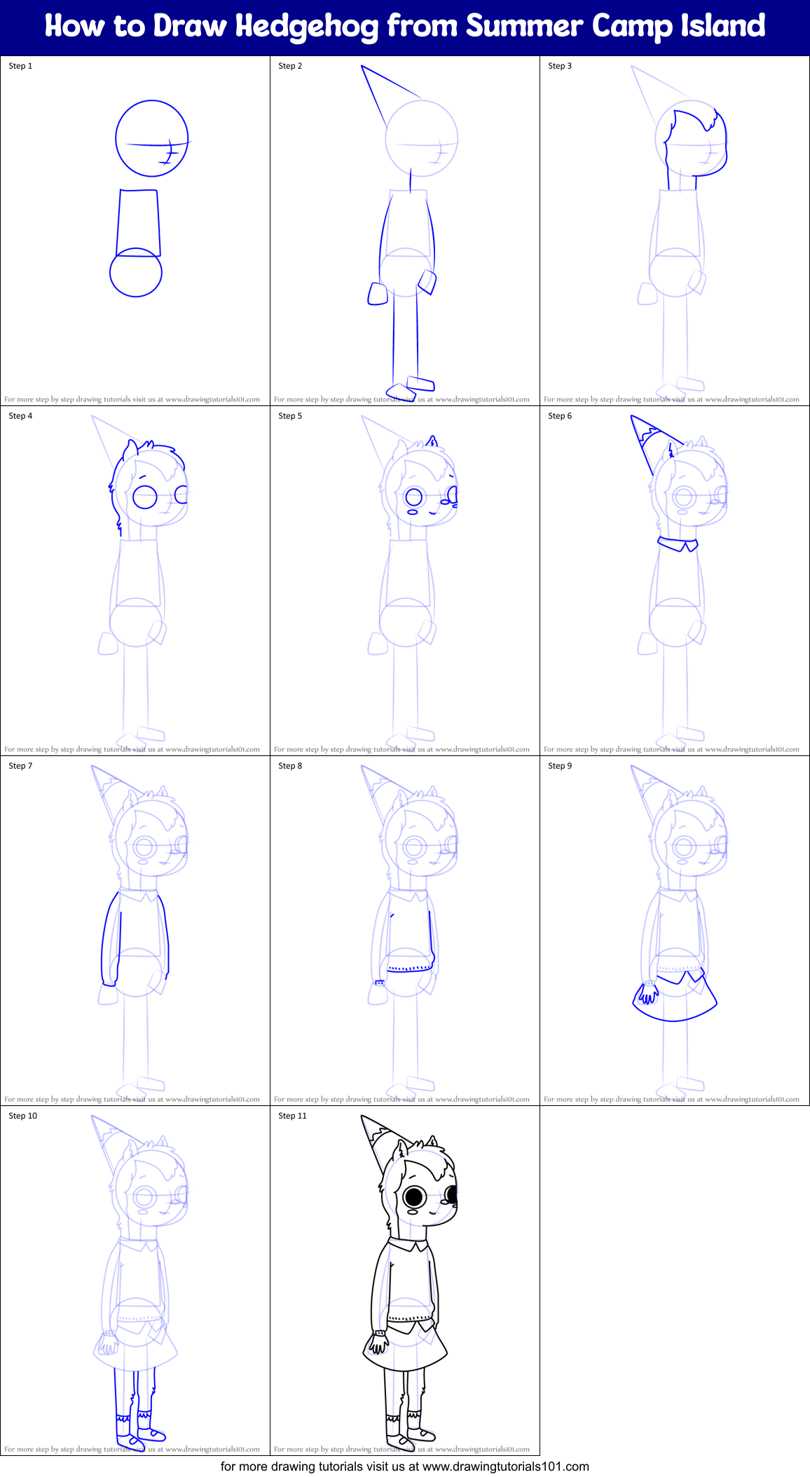 How to Draw Hedgehog from Summer Camp Island Printable Step by Step