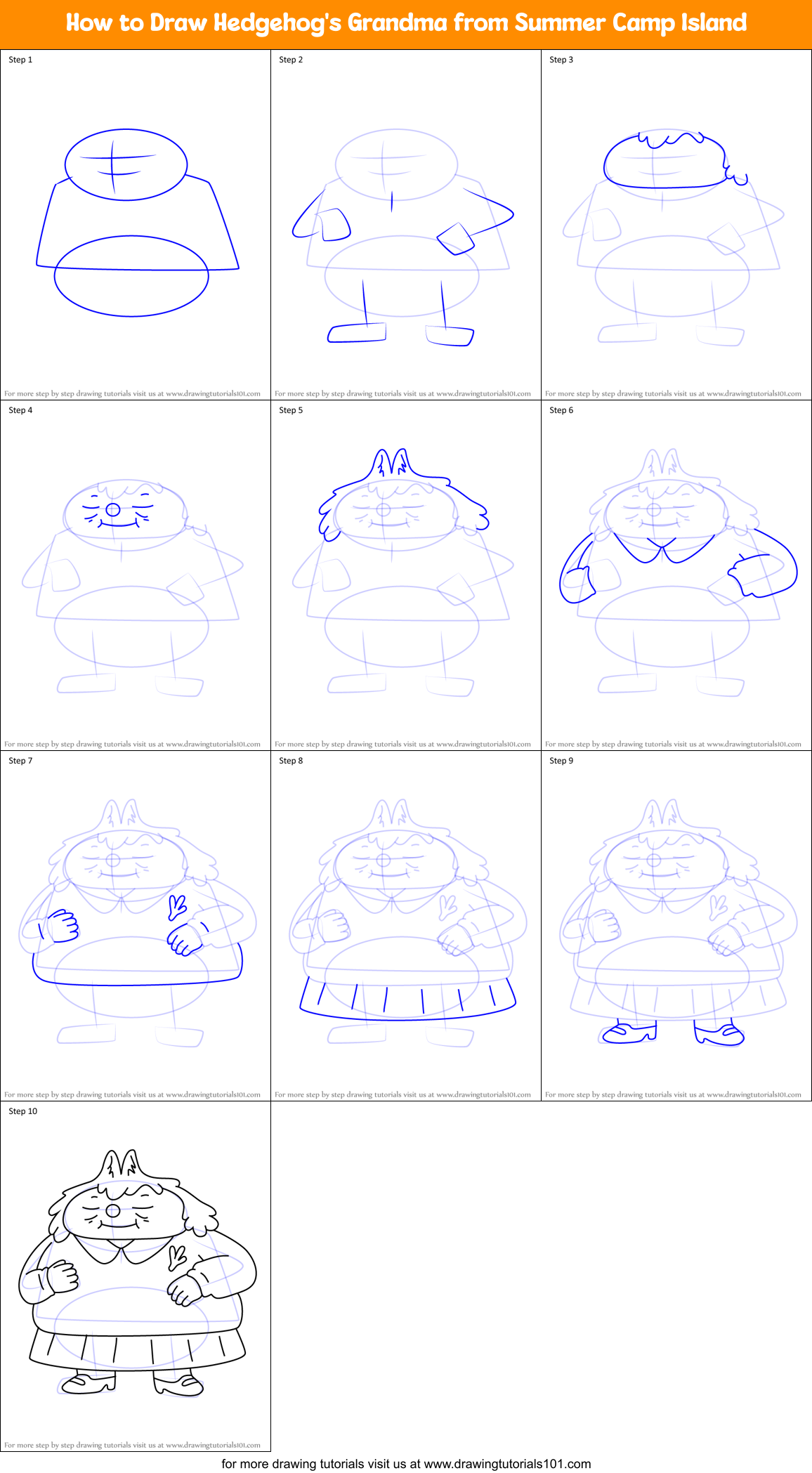 How to Draw Hedgehog's Grandma from Summer Camp Island Printable Step by Step