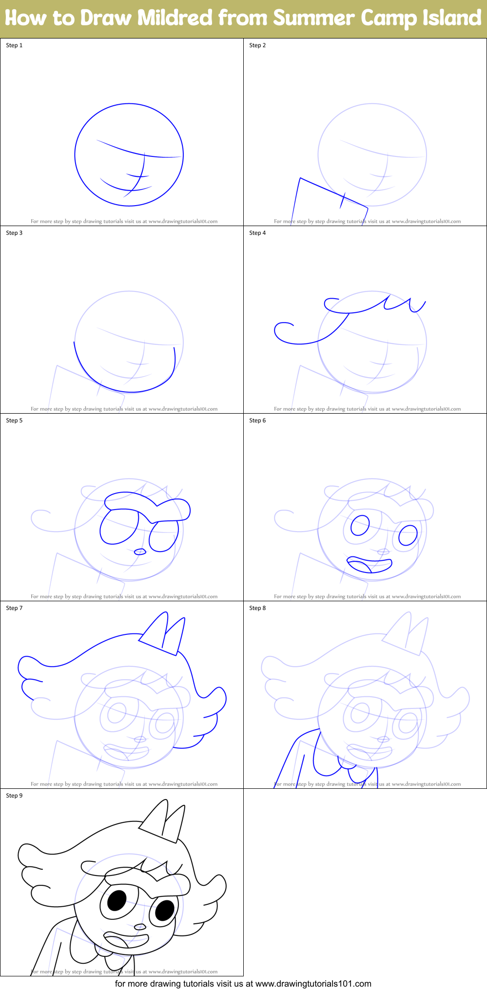 How to Draw Mildred from Summer Camp Island Printable Step by Step