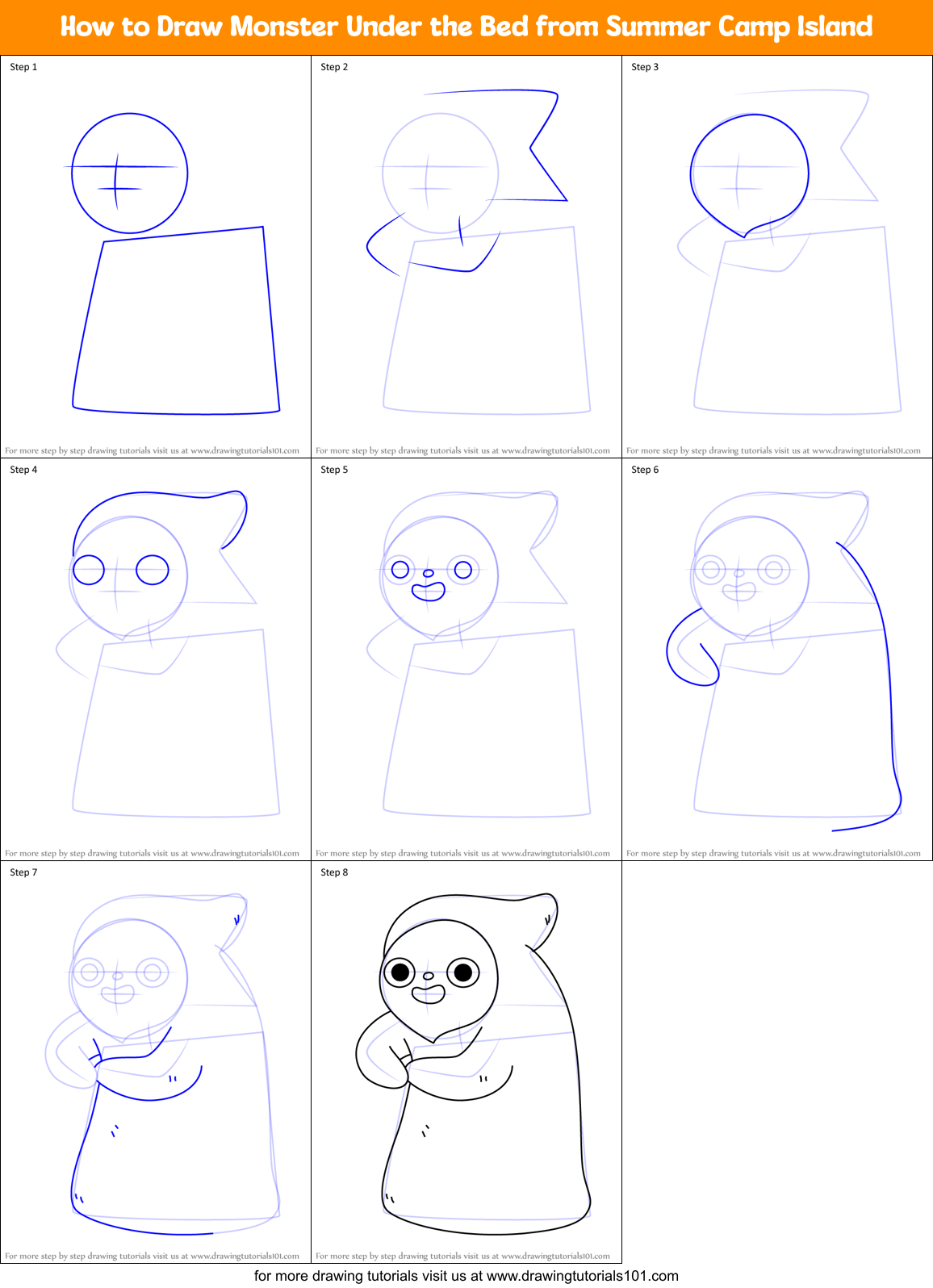 How to Draw Monster Under the Bed from Summer Camp Island Printable Step by Step