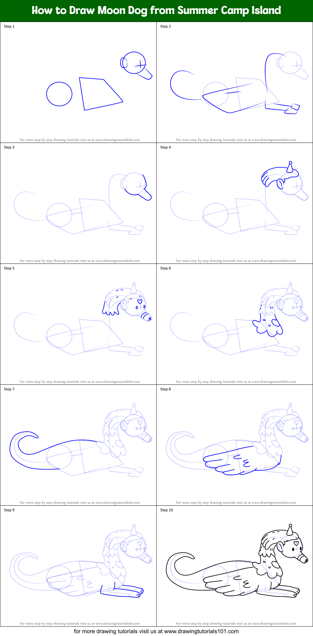How to Draw Moon Dog from Summer Camp Island Printable Step by Step