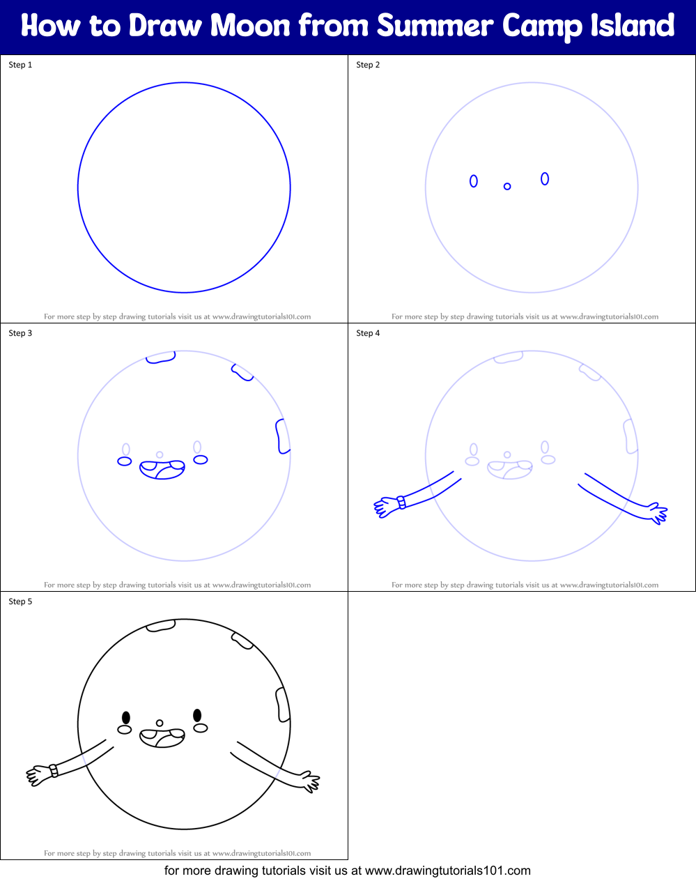 How to Draw Moon from Summer Camp Island Printable Step by Step