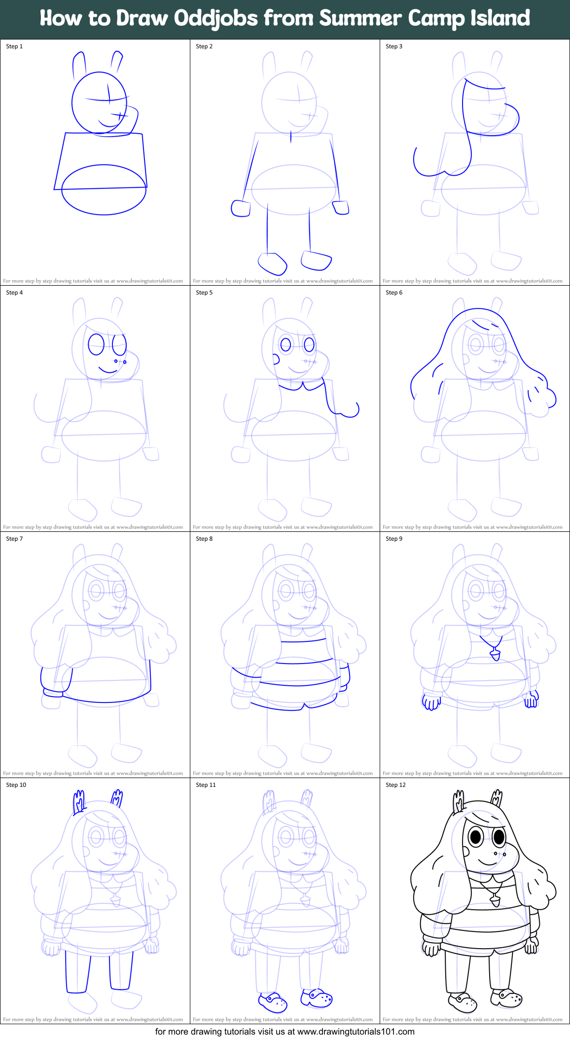 How to Draw Oddjobs from Summer Camp Island Printable Step by Step