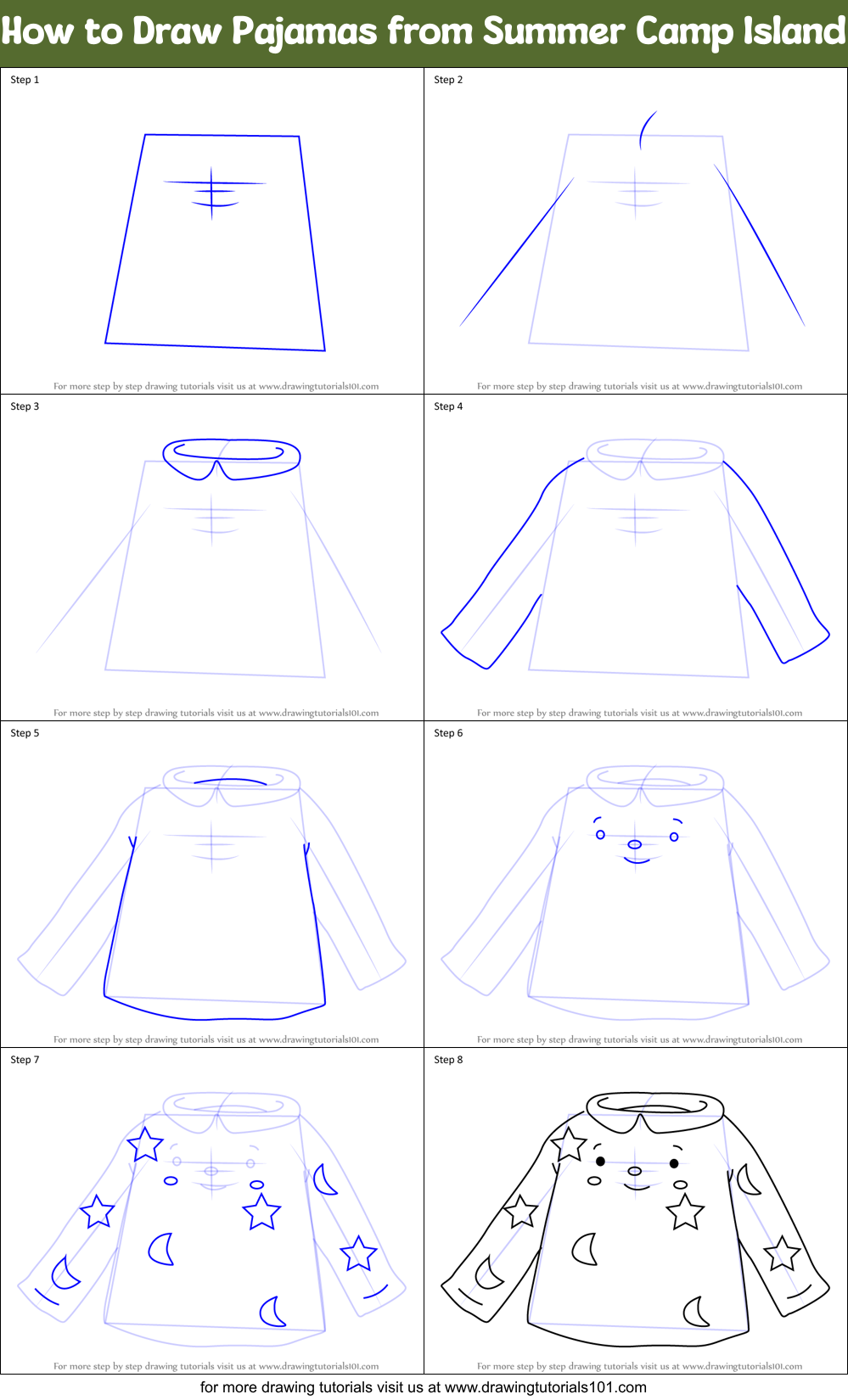 How to Draw Pajamas from Summer Camp Island Printable Step by Step