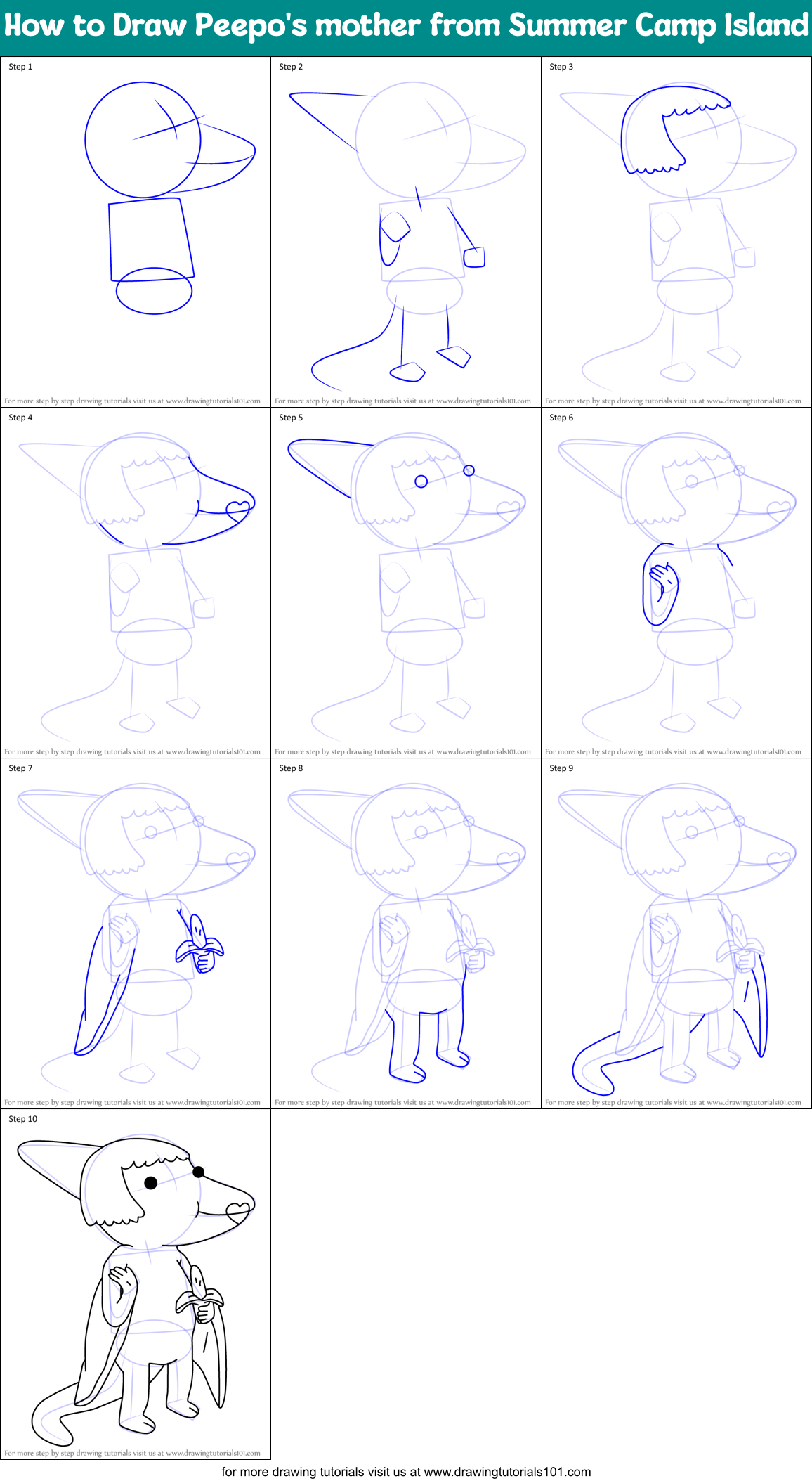 How to Draw Peepo's mother from Summer Camp Island Printable Step by Step