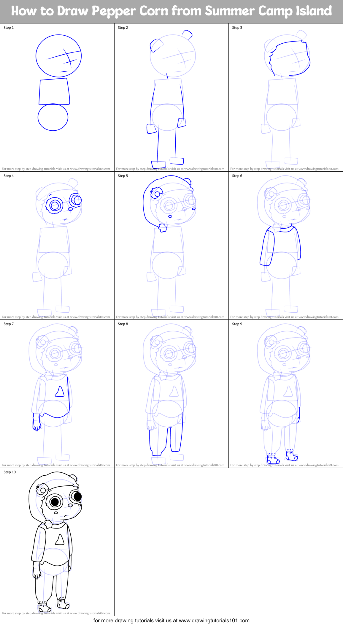 How to Draw Pepper Corn from Summer Camp Island Printable Step by Step