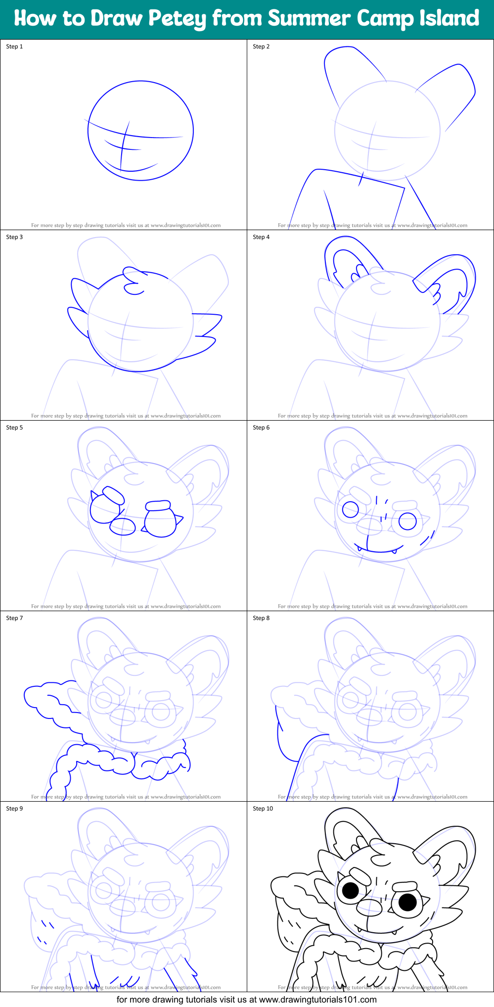 How to Draw Petey from Summer Camp Island Printable Step by Step