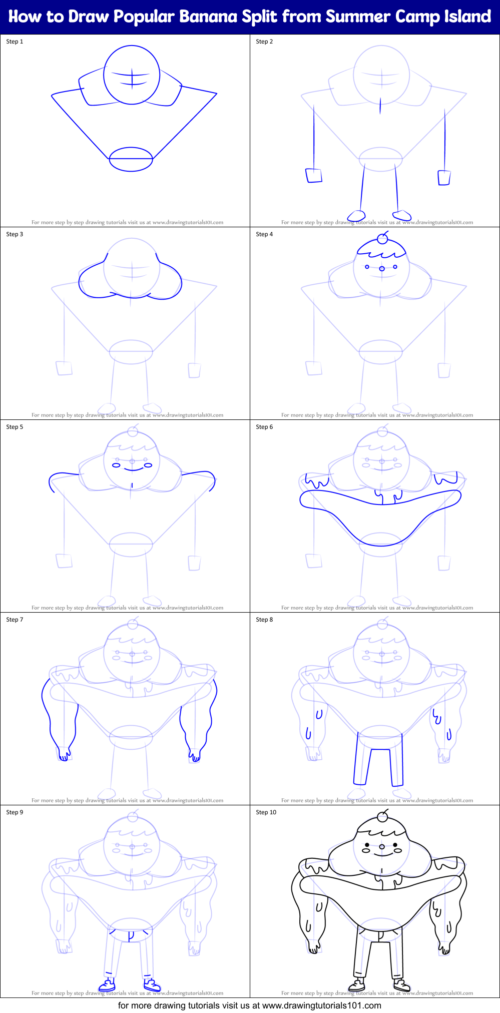 How to Draw Popular Banana Split from Summer Camp Island Printable Step by Step
