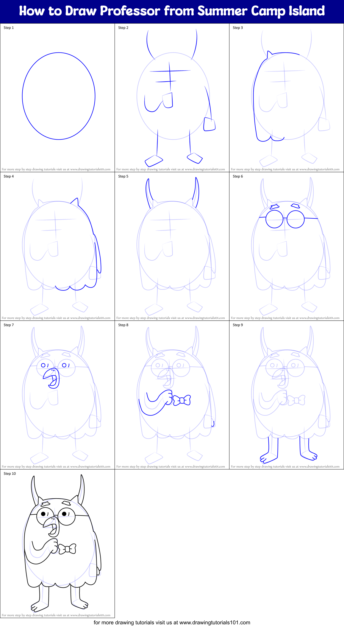 How to Draw Professor from Summer Camp Island Printable Step by Step