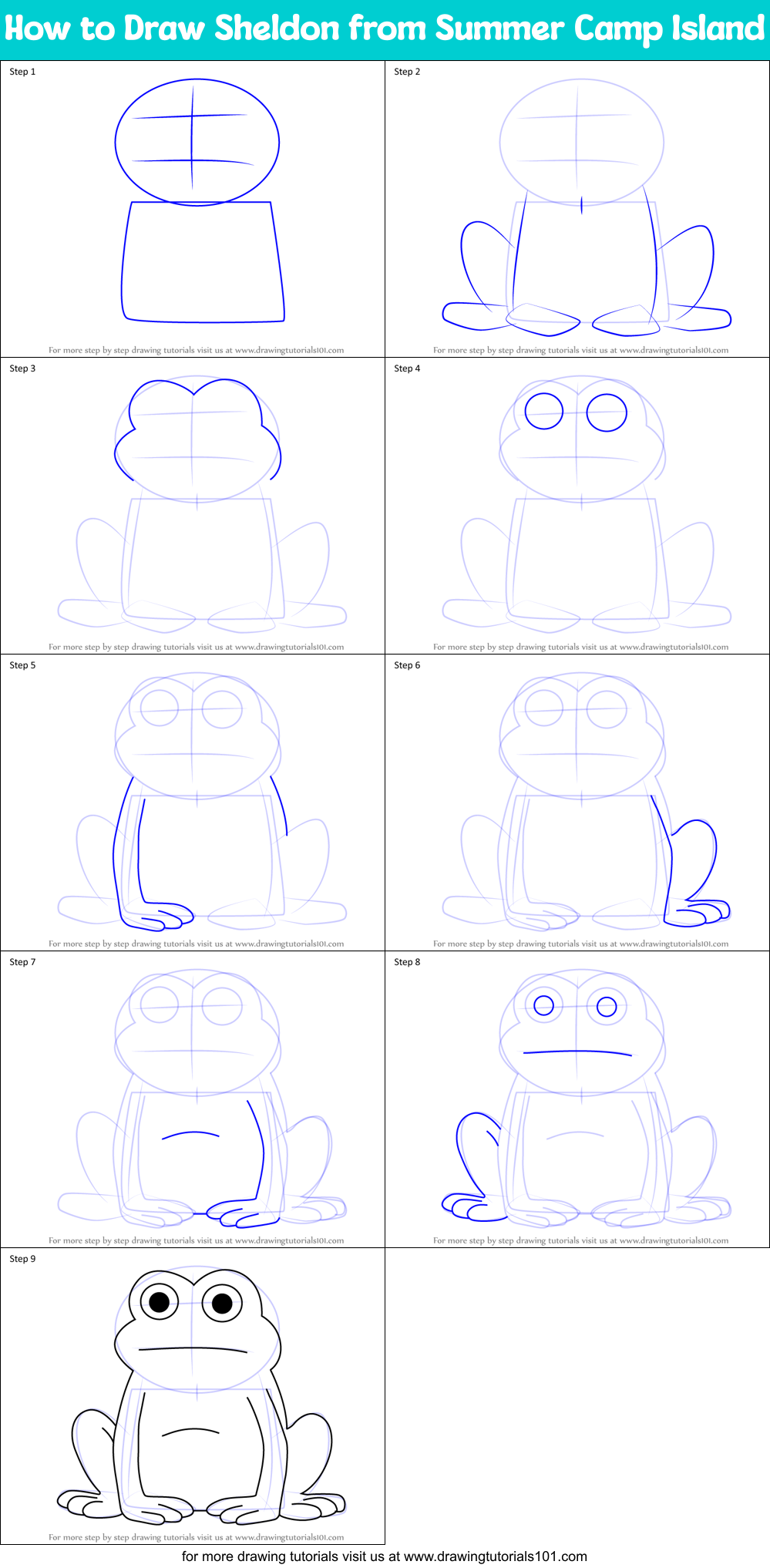How to Draw Sheldon from Summer Camp Island Printable Step by Step