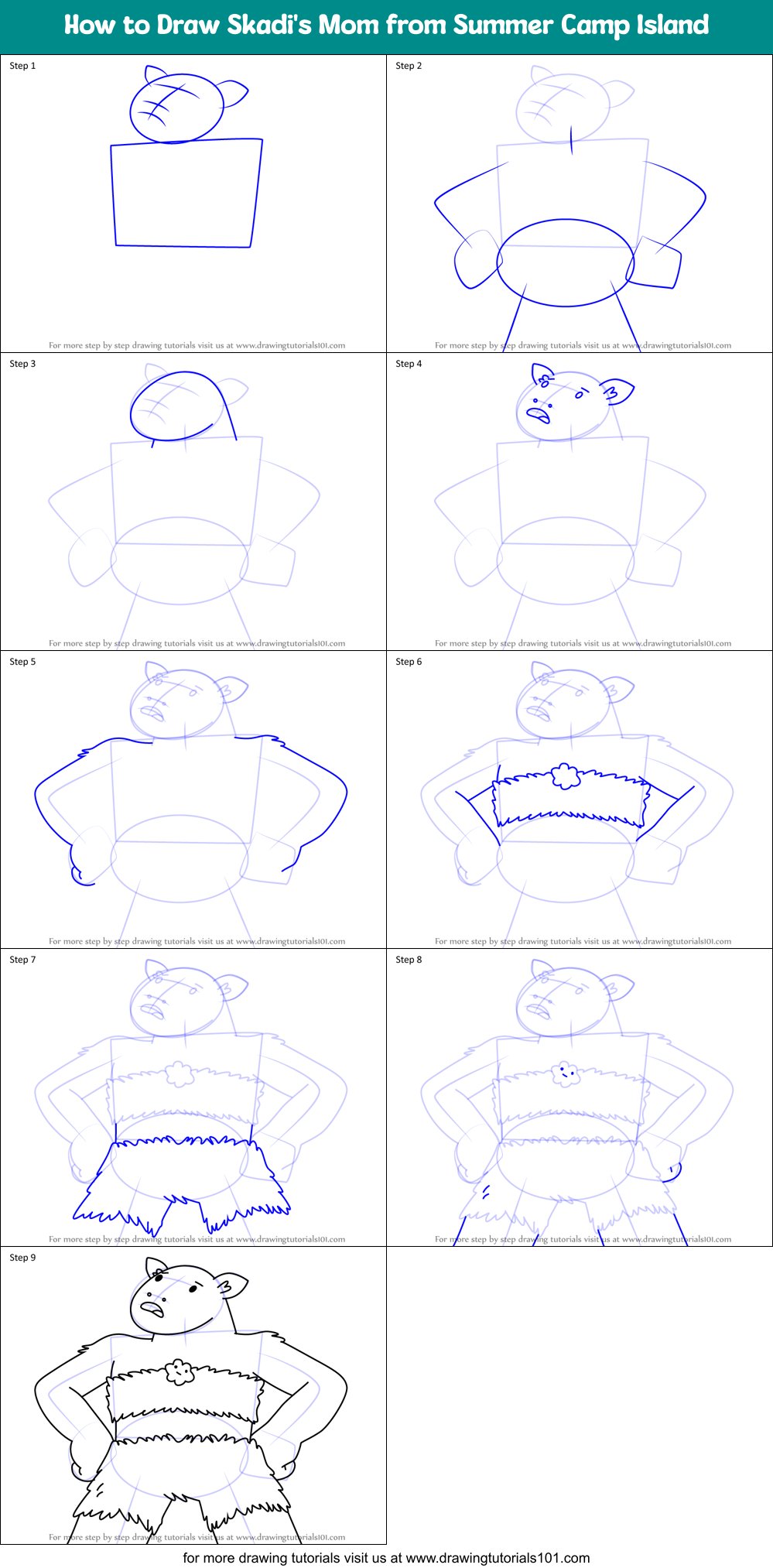 How to Draw Skadi's Mom from Summer Camp Island Printable Step by Step