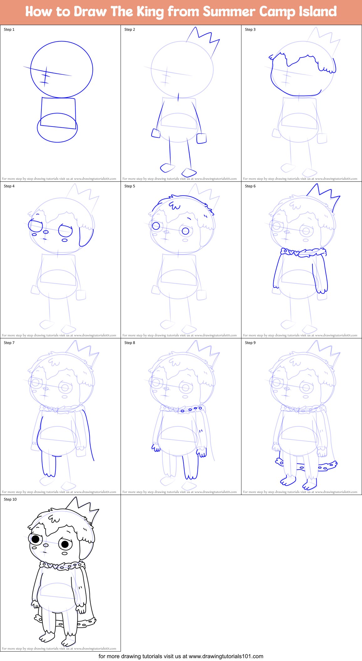 How to Draw The King from Summer Camp Island Printable Step by Step