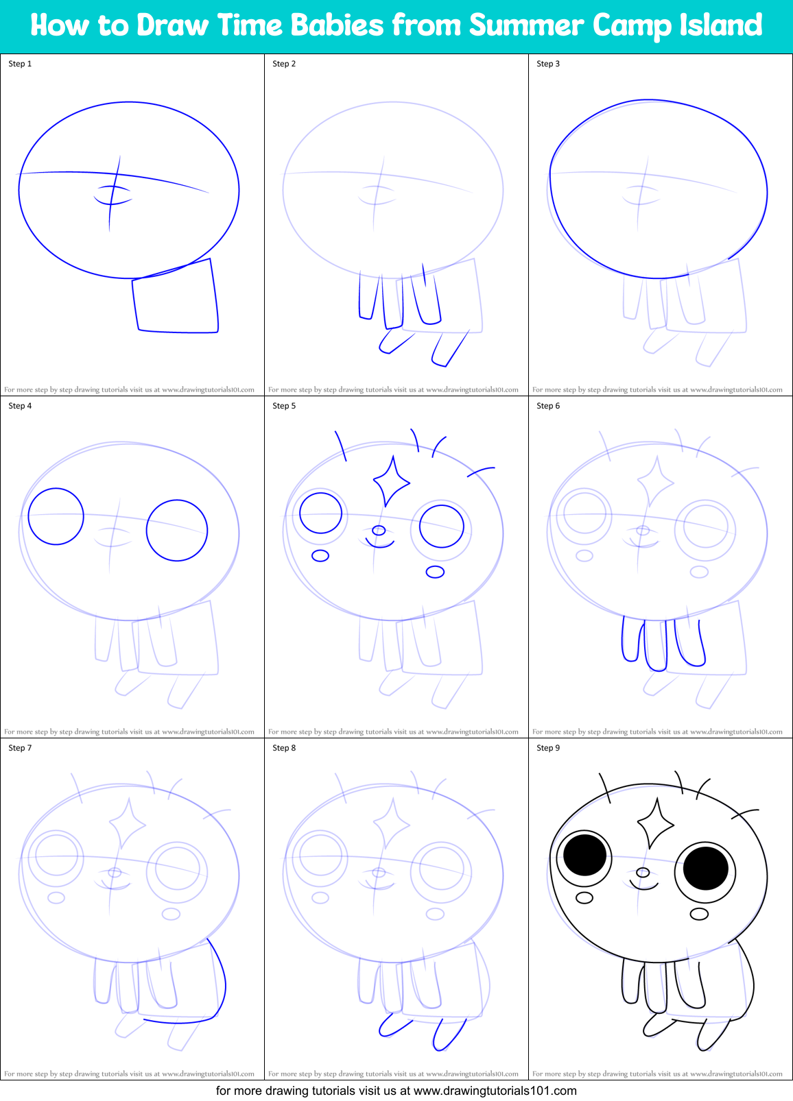 How to Draw Time Babies from Summer Camp Island Printable Step by Step