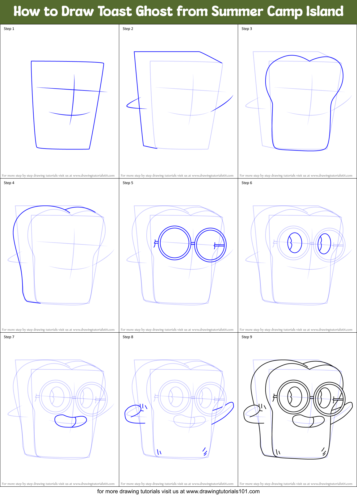 How to Draw Toast Ghost from Summer Camp Island Printable Step by Step