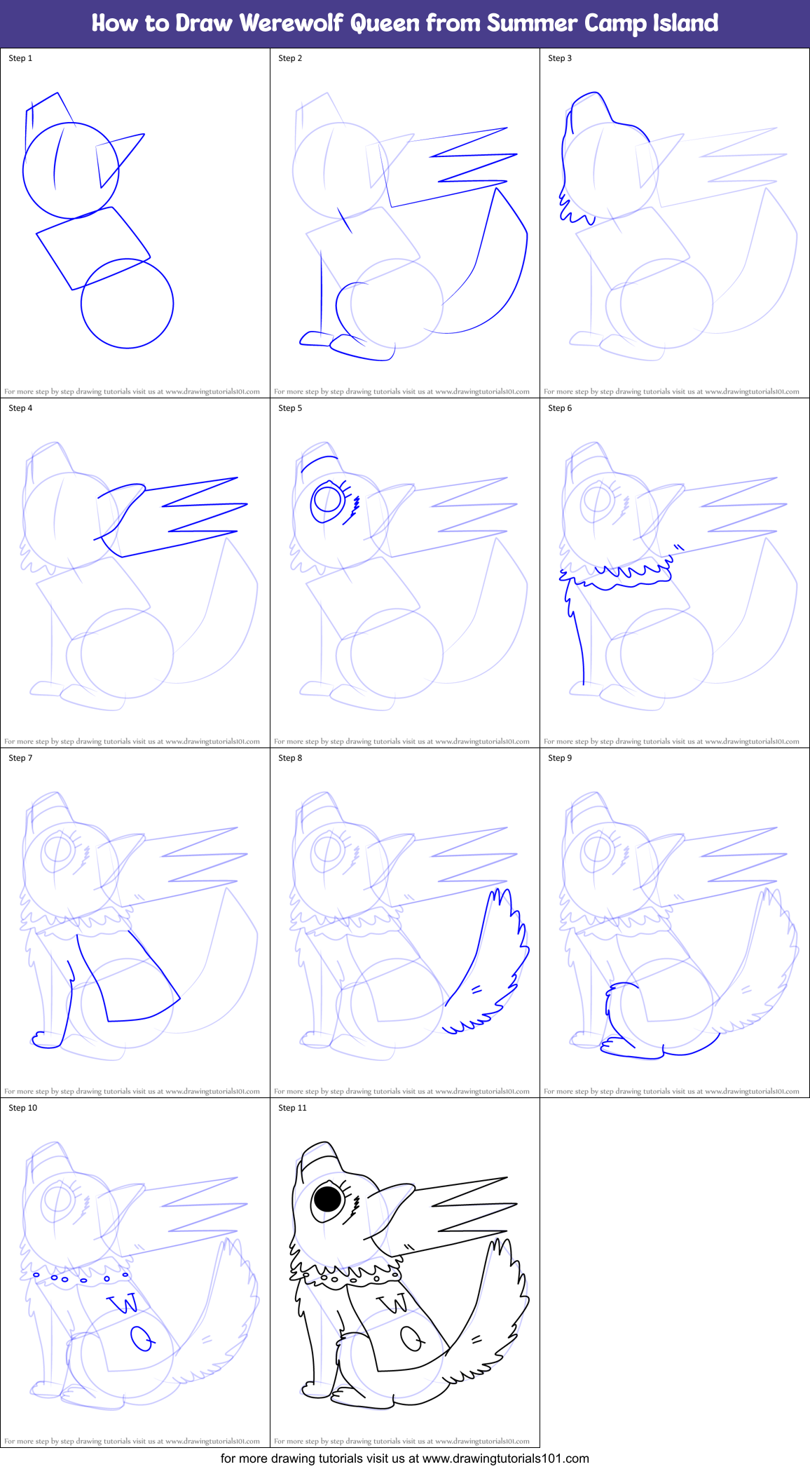 How to Draw Werewolf Queen from Summer Camp Island Printable Step by Step