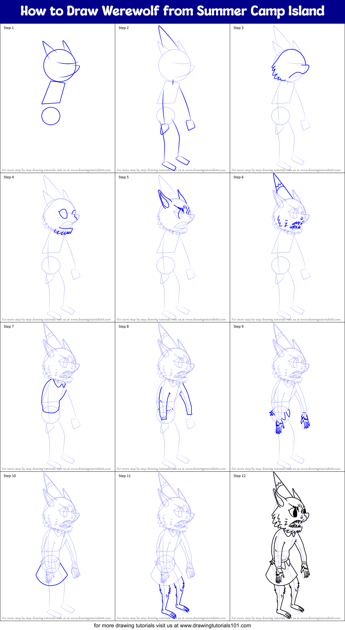 How to Draw Werewolf from Summer Camp Island Printable Step by Step