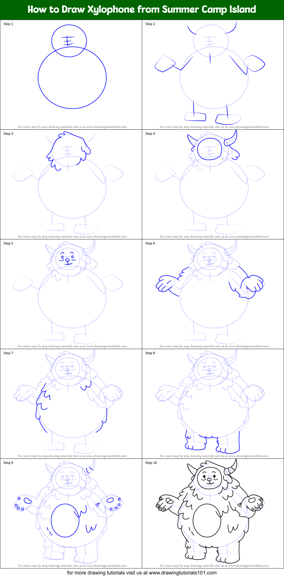 How to Draw Xylophone from Summer Camp Island Printable Step by Step