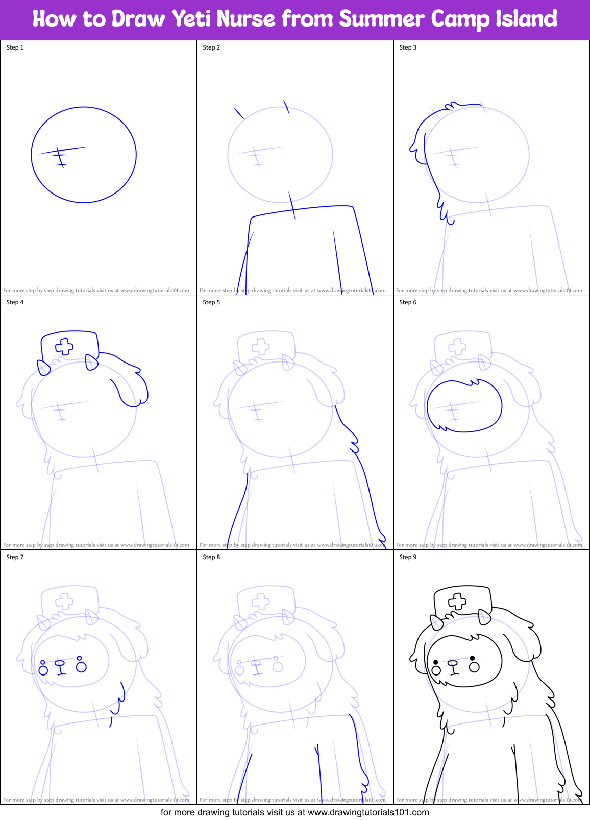 How to Draw Yeti Nurse from Summer Camp Island Printable Step by Step