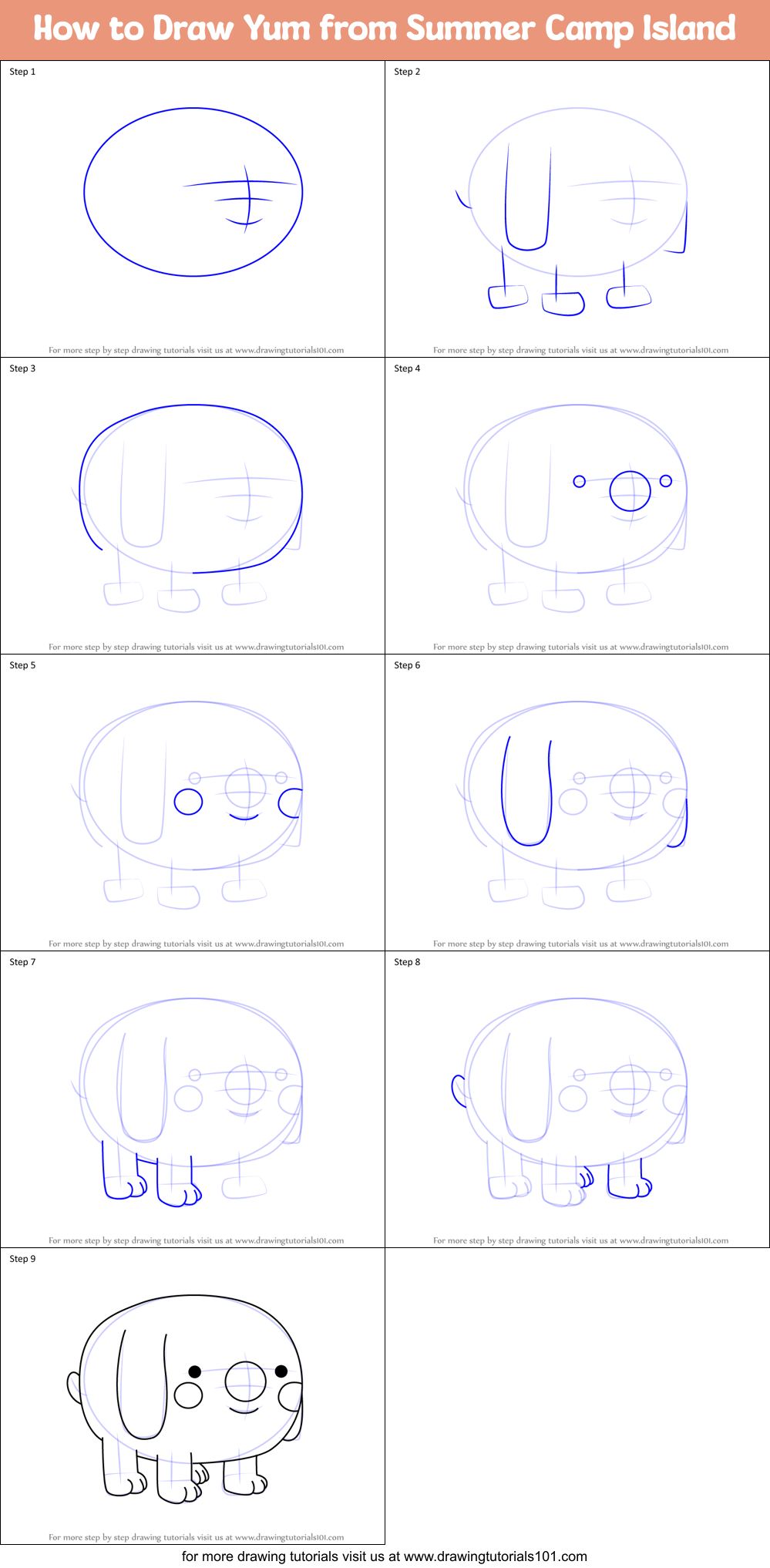 How to Draw Yum from Summer Camp Island Printable Step by Step