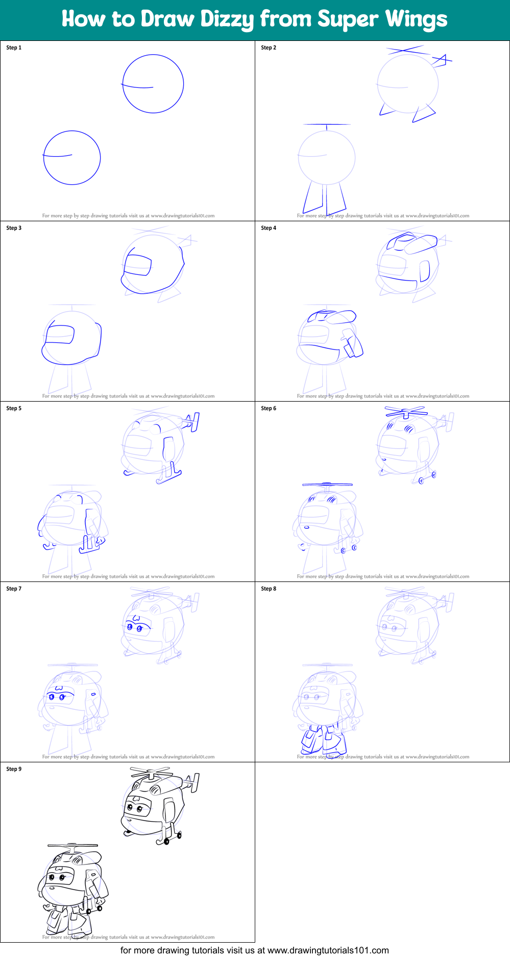 How to Draw Dizzy from Super Wings Printable Step by Step