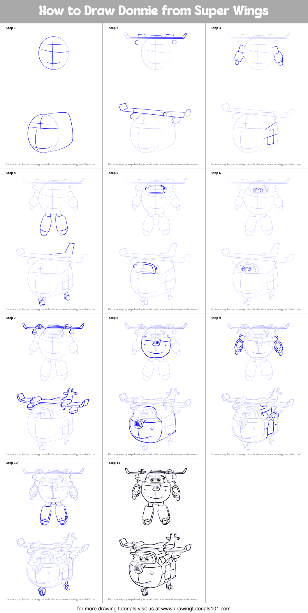 How to Draw Donnie from Super Wings Printable Step by Step