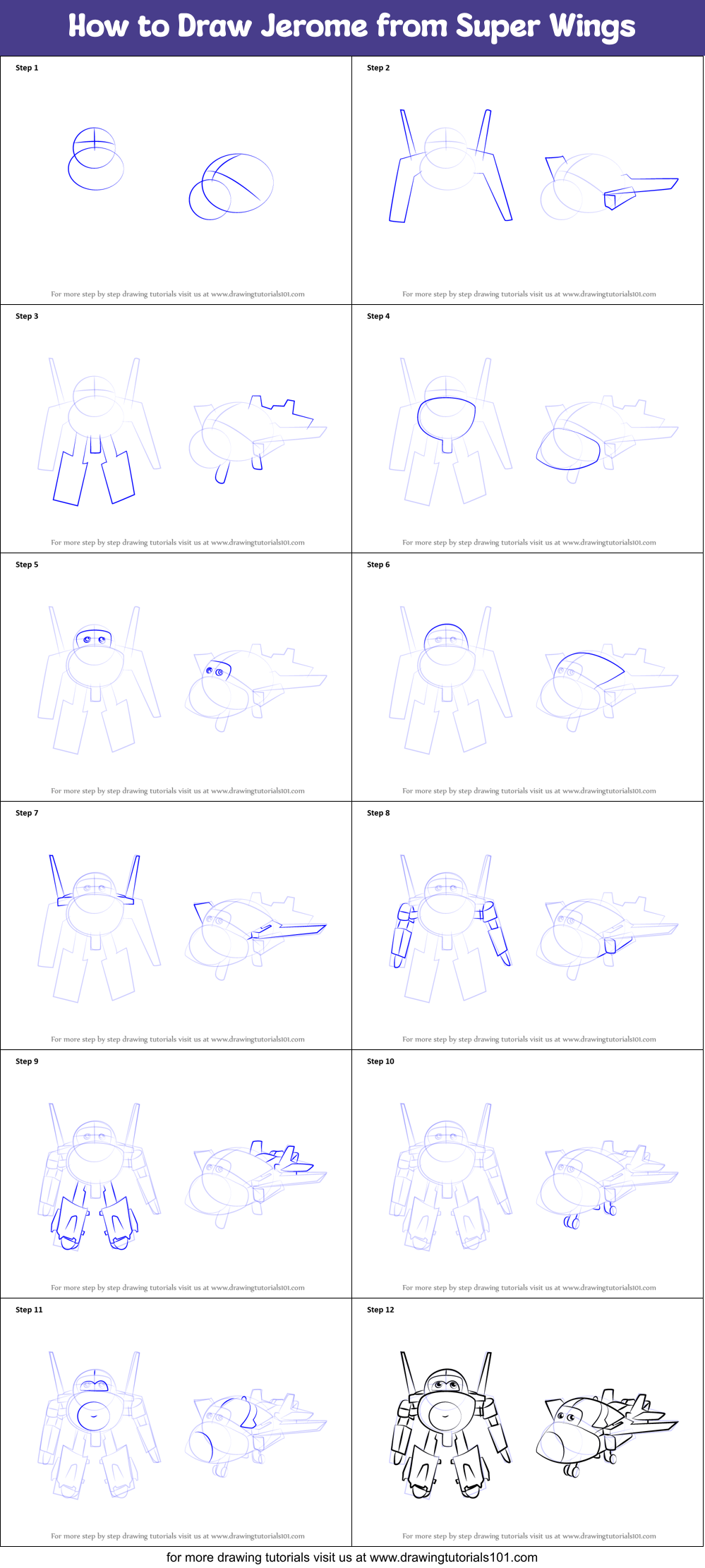 How to Draw Jerome from Super Wings Printable Step by Step