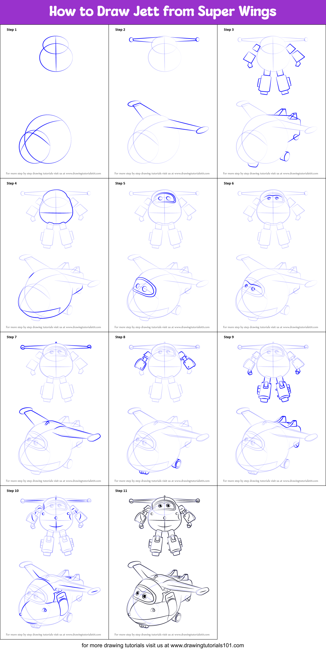 How to Draw Jett from Super Wings Printable Step by Step