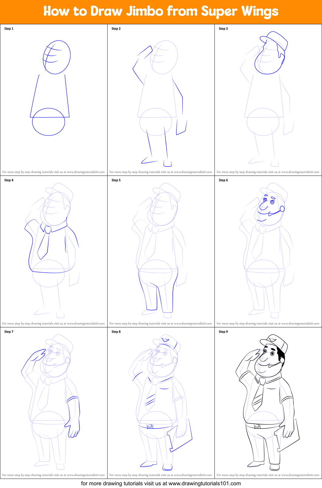 How to Draw Jimbo from Super Wings Printable Step by Step