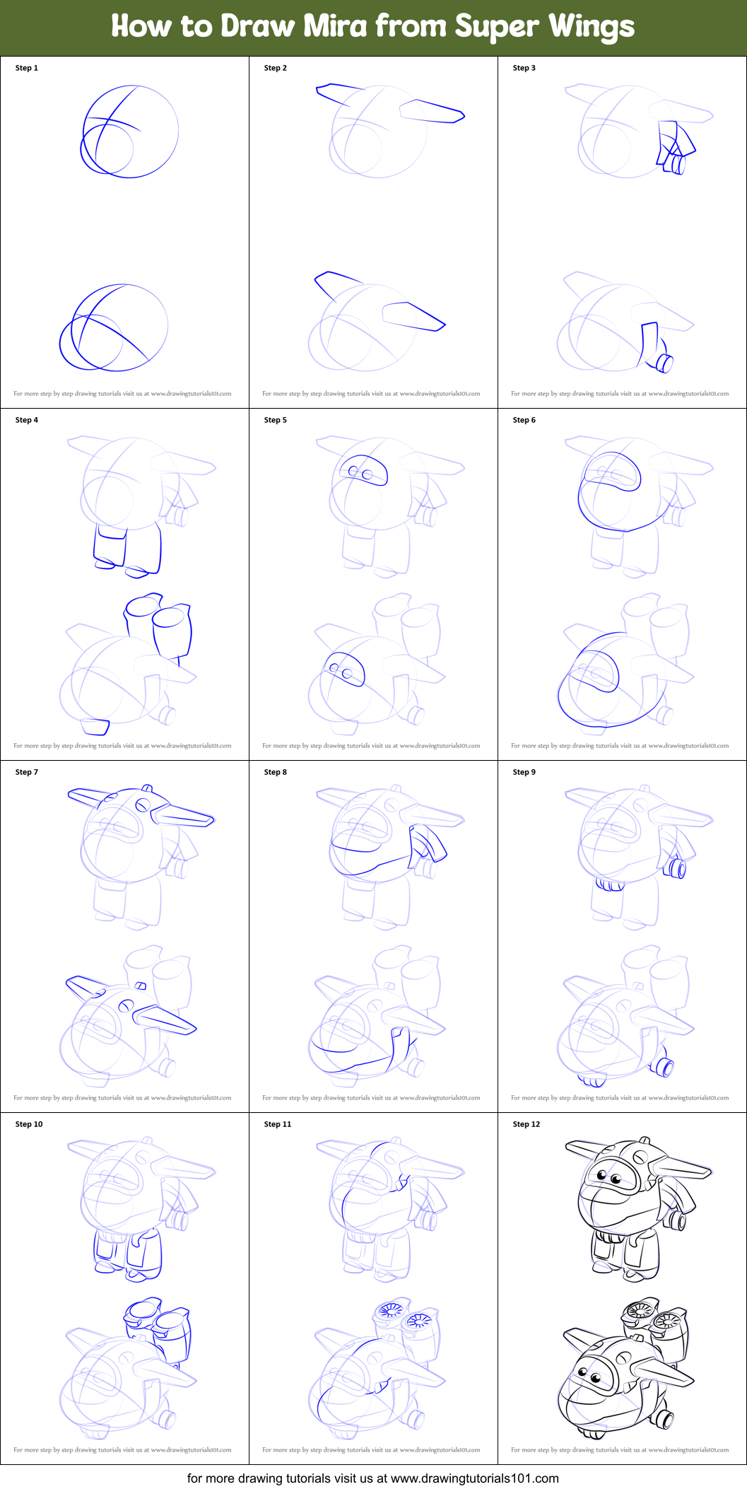 How to Draw Mira from Super Wings Printable Step by Step