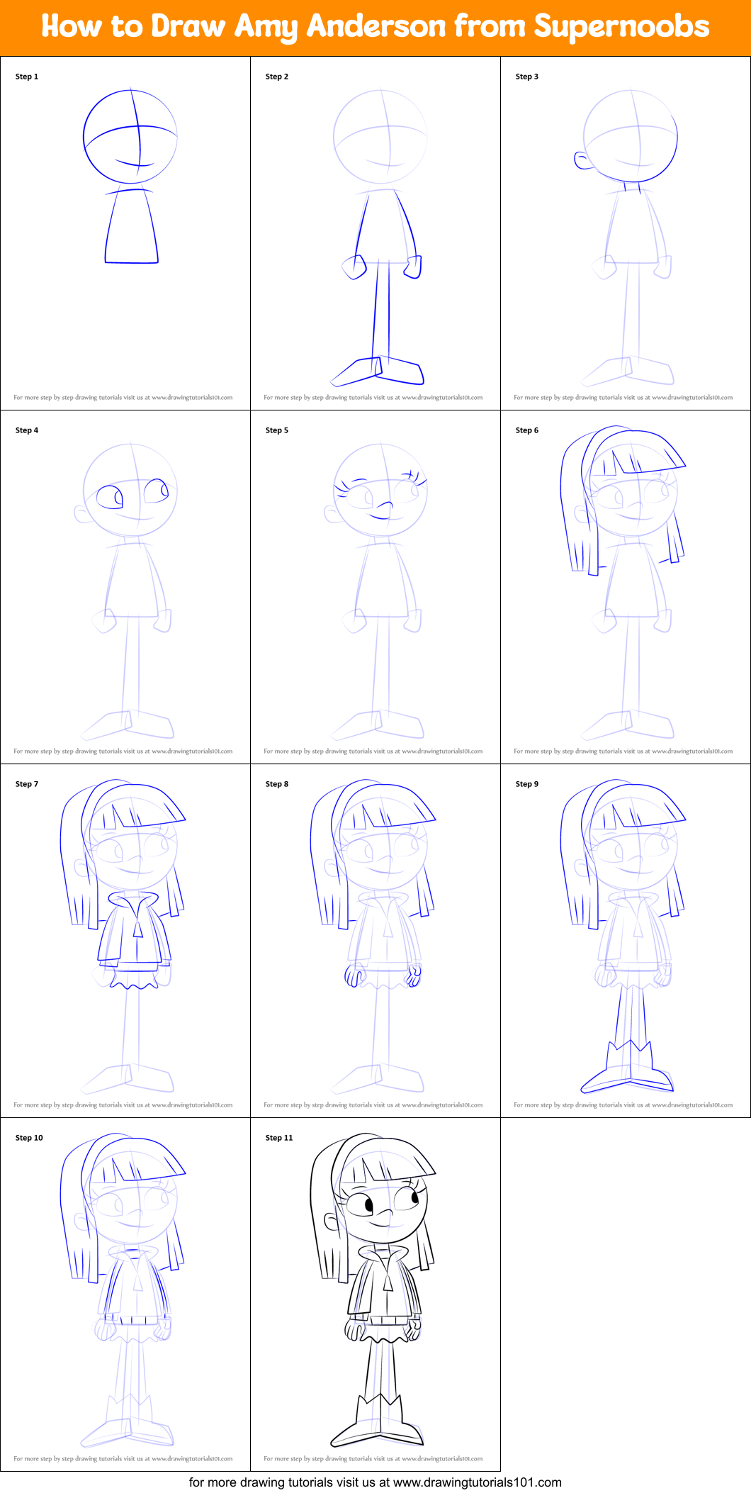 How to Draw Amy Anderson from Supernoobs Printable Step by Step