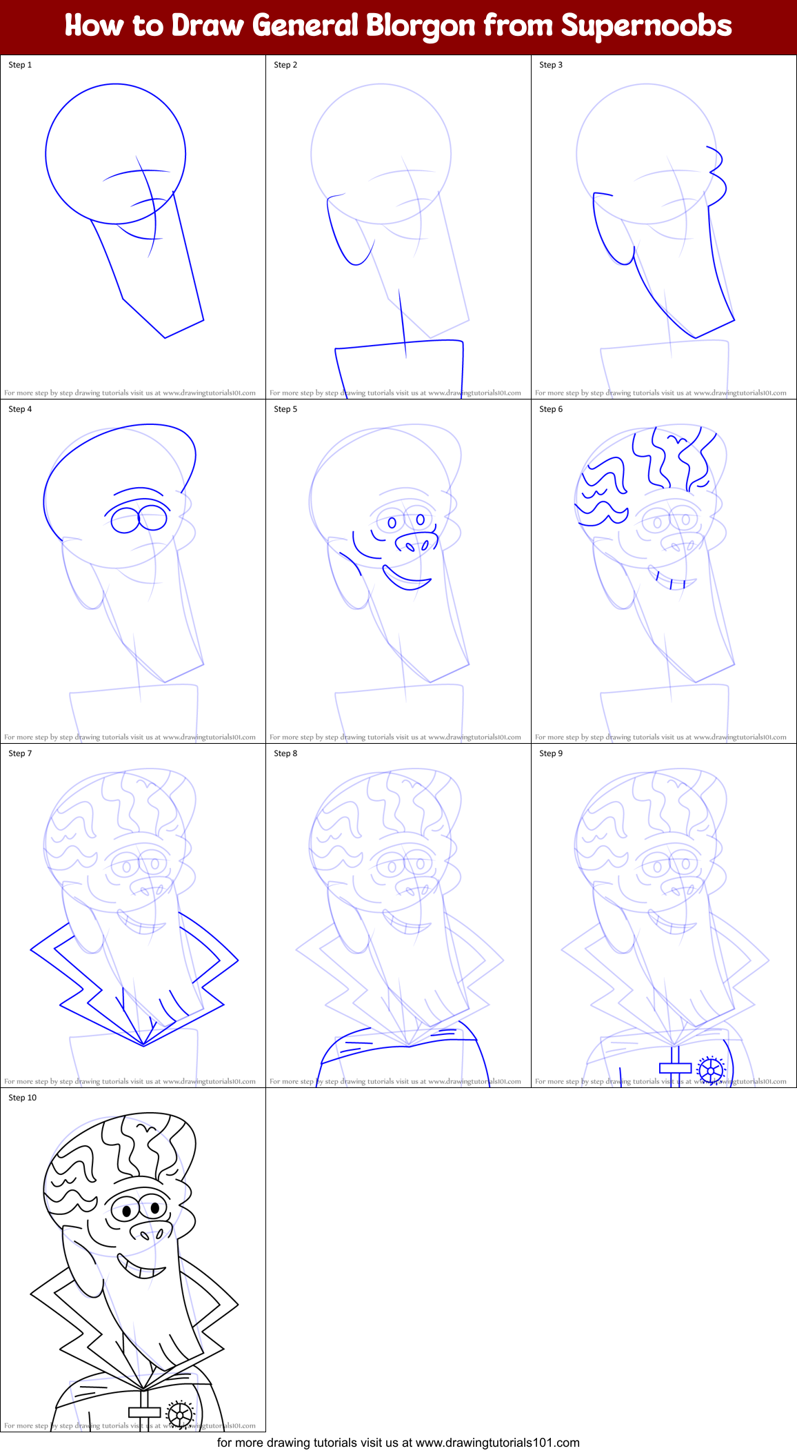 How to Draw General Blorgon from Supernoobs Printable Step by Step