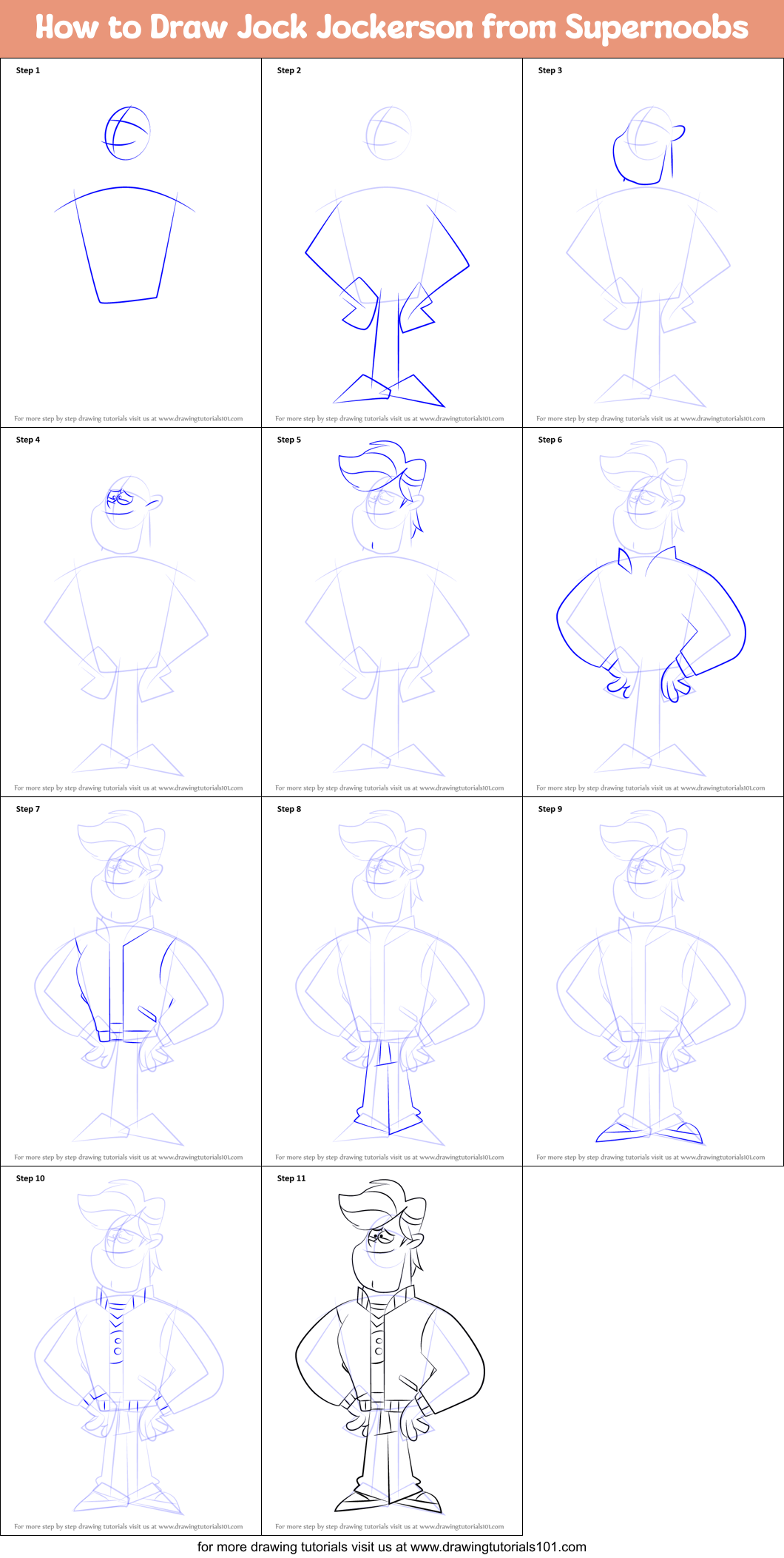 How to Draw Jock Jockerson from Supernoobs Printable Step by Step
