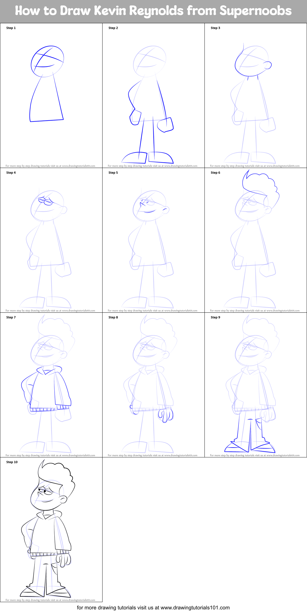 How to Draw Kevin Reynolds from Supernoobs Printable Step by Step