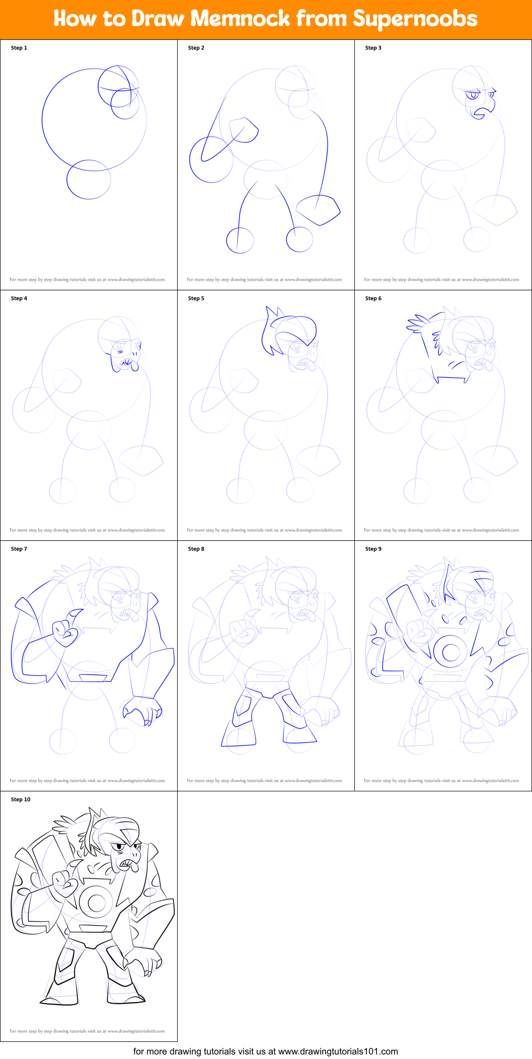How to Draw Memnock from Supernoobs Printable Step by Step