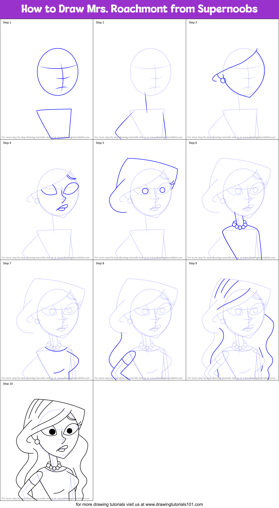 How to Draw Mrs. Roachmont from Supernoobs Printable Step by Step