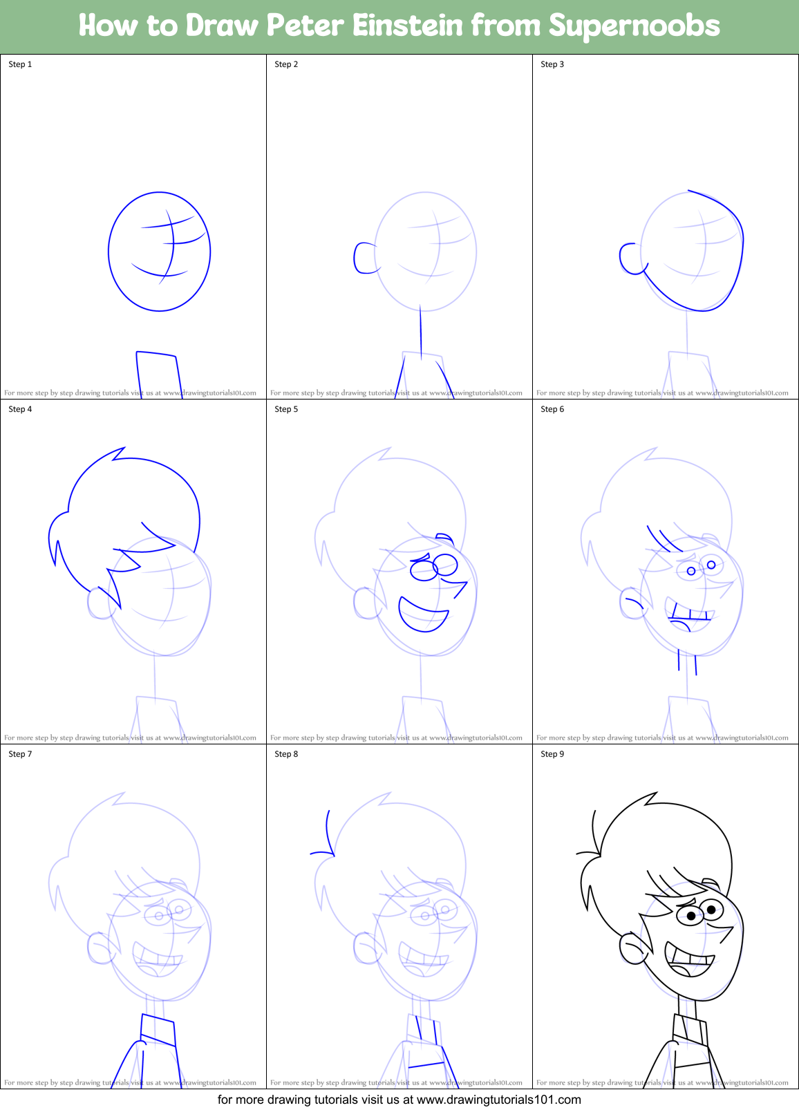 How to Draw Peter Einstein from Supernoobs Printable Step by Step